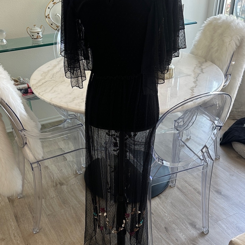 Free People Black Dress with Colorful Floral Embroidery - Picture 3 of 10